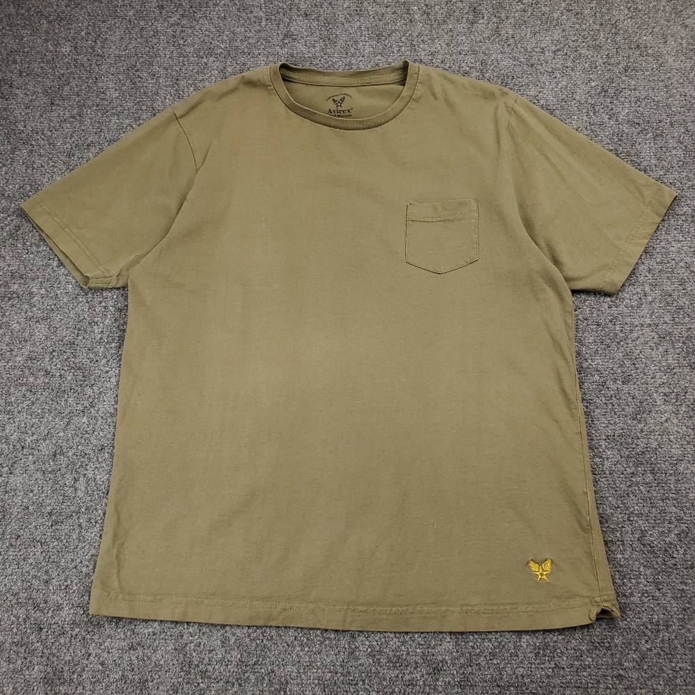 Avirex T Shirt Mens XL Army Green Pocket Tee Military Faded Cotton